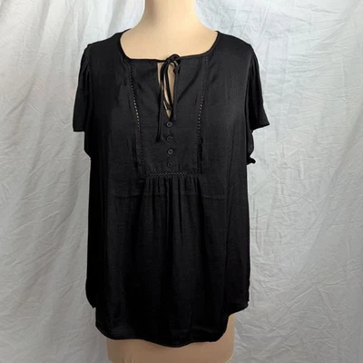 Top negro sedoso de manga corta para cupcakes y cachemir para mujer L caprichoso romántico Foto 1 de 4