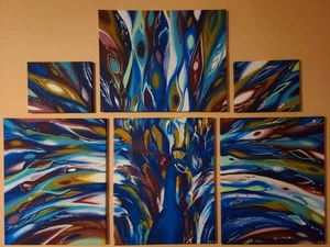 Peacock Contemporary Multiple Poster Print Big Large Colorful Gift Pretty - Picture 1 of 2