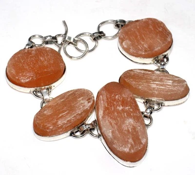 Elegante Brazalete Naranja Selenita Chapado en Plata 925 8" Exquisito Regalo GW Foto 1 de 3