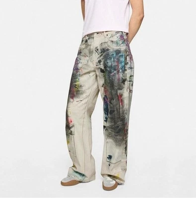 Pantalones informales de pierna recta estampados beige para hombre Pantalones de mezcla de algodón punk Hippie Foto 1 de 4
