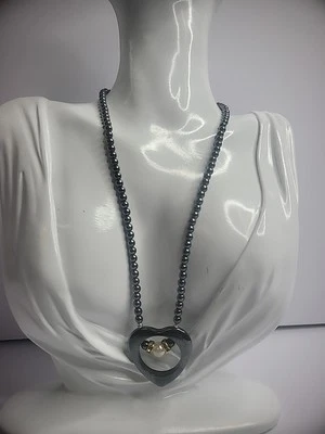 Collar de cuentas de acero inoxidable vintage colgante de corazón joyería con cuentas de cristal Foto 1 de 4