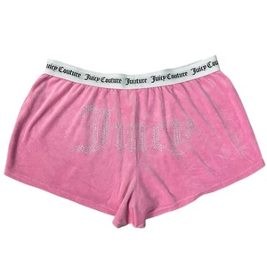 Y2K Juicy Couture Bling Logo Pink Velour Shorts Size Large - Picture 1 of 8