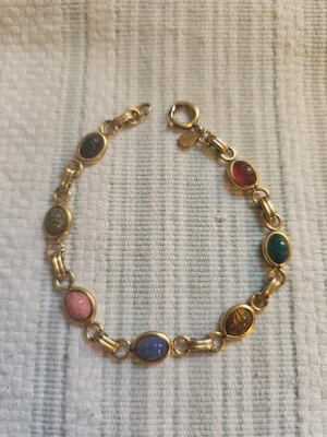 Vintage Amco Gold Filled 7 Scarab Bracelet. 1/20 14k GF. 7" long.  - Image 1 of 4