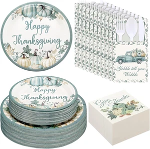 264 Pcs Thanksgiving Disposable Plates Napkins Cutlery Holder Set for Table - Picture 1 of 12