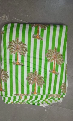 5 Yard Hand Block Print Handmade Cotton Indian Natural Portulaca Flower Fabric - Image 1 of 4