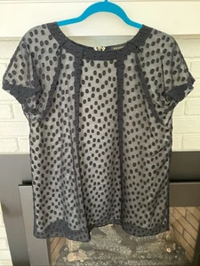 Blusa Escada Talla 44 Azul Marino Lunares Mezcla Seda Lunares Forrada Usada en Excelente Condición  - Imagen 1 de 13