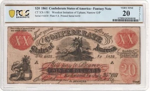 FEMALE RIDING DEER $20 1861 Confederate States Banknote Fantasy Note, CT-XX PCGS - Picture 1 of 6