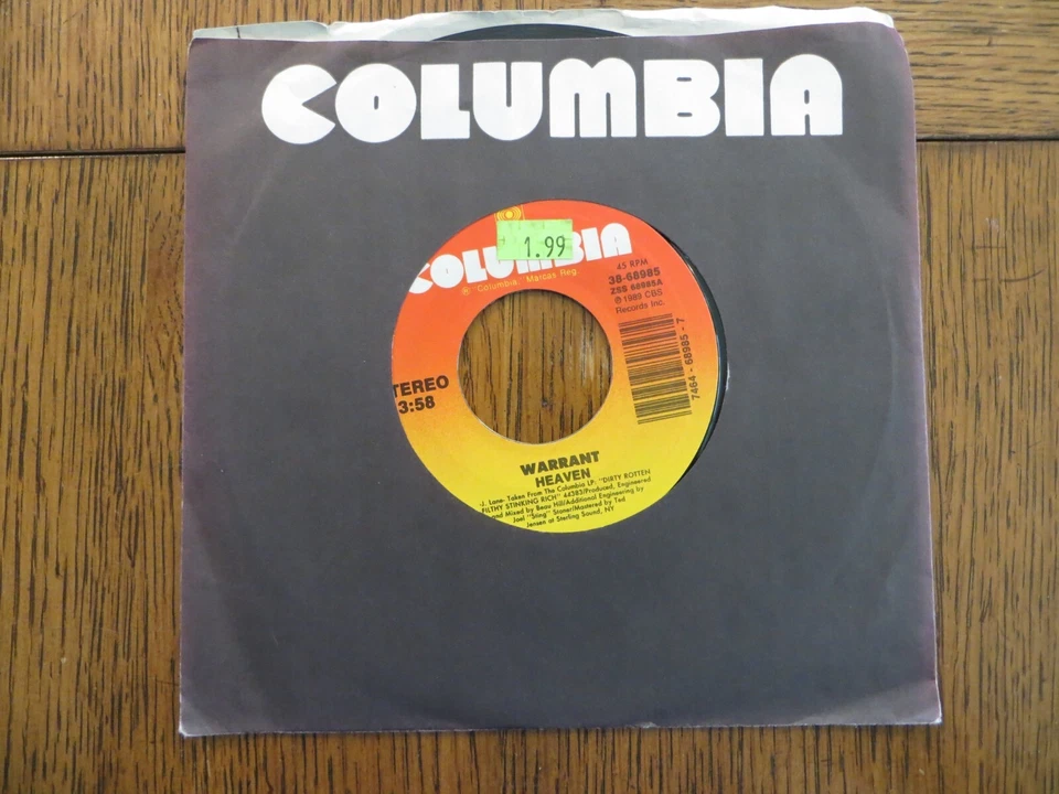 Warrant – Heaven / In The Sticks - 1989 - Columbia 38-68985 7" Single VG+ - Image 1 of 4