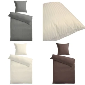 Hotelbettwäsche Bettwäsche Streifen Damast Ecru Braun Grau 135x200 155x220 80x80 - Bild 1 von 4