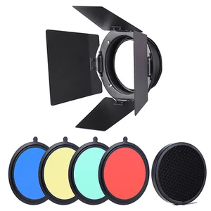 Metal Barn Door with Honeycomb Grid & 4 Color Gel Filters for Video Lights C4Z8 - Picture 1 of 11