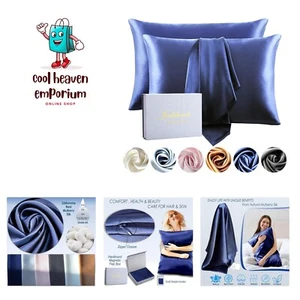 100% Pure Mulberry Silk 22Momme Luxurious Pillow Cases for Hair and Skin Navy... - Picture 1 of 7