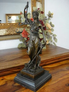 Bronze Marmor Justitia Statue Göttin Antik Justizia Justicia Edel Figur Skulptur - Bild 1 von 7