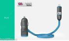 LED light 5v/2.4A Car Charger for Apple and Android with extra USB Slot  Blue
