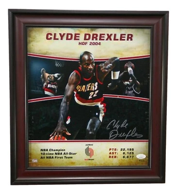Clyde Drexler Autographed 14x16 Photo Framed Trail Blazers JSA Cert Only - Image 1 of 2