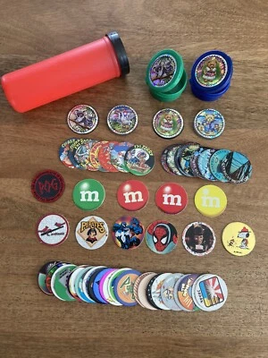 1990s Lot of 61 Pogs and 5 Slammers Includes Spider-Man Venom Snoopy and More! - Image 1 of 4