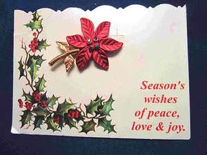 Pin Tac, POINSETTIA Metal Soft Shine Red Shiny Gold Season's Wishes Peace Love - Picture 1 of 3