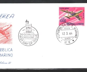 SAN MARINO Air Mail FDC L.1000 High Value 1964 First Day Cover {samwells}KA300 - Picture 1 of 13