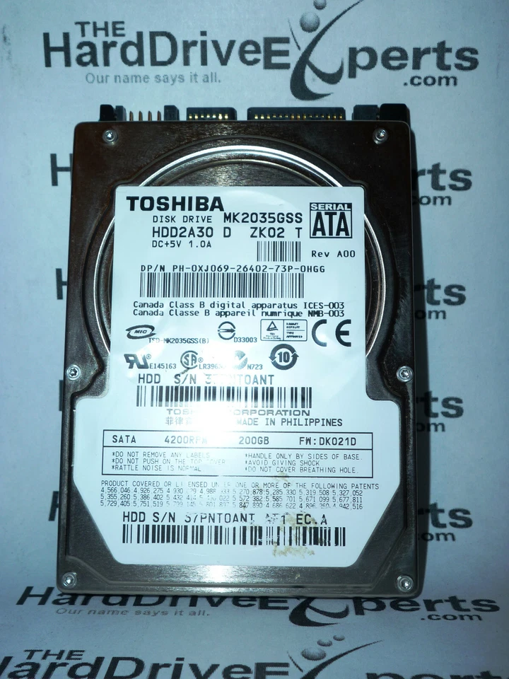 Toshiba MK2035GSS HDD2A30 D ZK02 T Dell XJ069 200GB 4200RPM 2.5" SATA Hard Drive - Image 1 of 1
