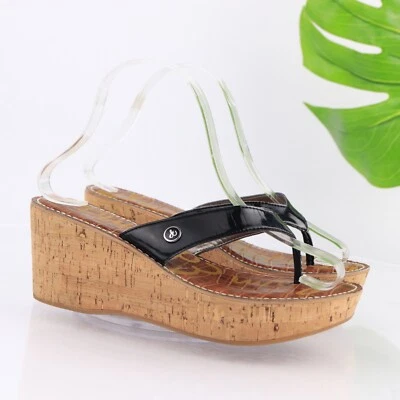 Sandalia Sam Edelman para mujer Romy talla 7,5 charol negro tanga corcho cuña plataforma Foto 1 de 4