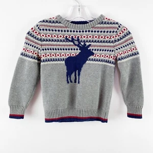 Hanna Andersson Gray Fair Isle Reindeer Knit Sweater Elbow Patch Size 110cm 5-6 - Picture 1 of 5