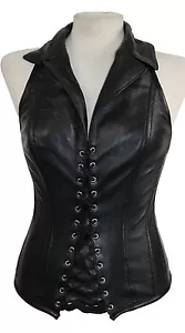 Gilet donna in pelle corsetto corsetto top vita allacciato cerniera - Foto 1 di 4
