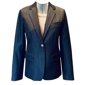 Theory Single Breasted Wool Blend Fitted Blazer Navy Denim Womens Size Small - Picture 1 of 11
