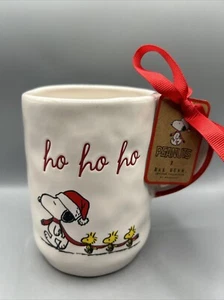 Rae Dunn Peanuts HO HO HO Christmas Holiday SNOOPY AND WOODSTOCK Mug NEW - Picture 1 of 4
