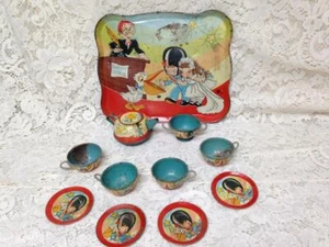 1940-50s Ohio Art, #105 The Wedding, 12-pc Childs Tin Tea Set - Picture 1 of 7