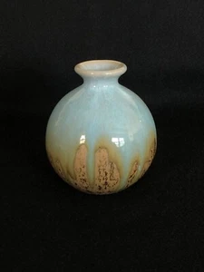 MCM Style Drip Glaze Art Pottery Globe Bud Vase Turquoise Browns/Gold 4.75" - Picture 1 of 7