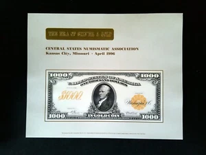Tarjeta de recuerdo 1996 de Scott #NSC82 - Central States Numismatic Association - como nueva - Imagen 1 de 2
