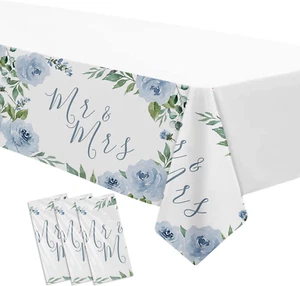 Dusty Ble Mr and Mrs Bridal Shower Dekorationen Tischdecke, etwas Blaues Blumenmuster - Bild 1 von 7