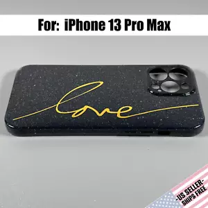 Funda diseñada para iPhone 13 Pro Max - Negro Medianoche 'LOVE' Acentos Dorados - Imagen 1 de 14