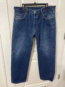 LEVIS 501 Jeans Mens Size 38x30 Button Fly Red Tab Straight Leg Blue Denim Pants - Picture 1 of 18