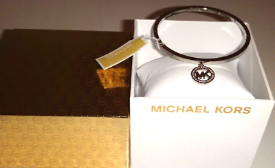 Michael Kors Women Gifting MK Logo Charm Silver Bangle Bracelet MKJ4837040 + BOX - Image 1 of 4