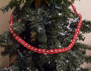 Crochet Red on Silver Beaded Christmas Garland 9' - Picture 1 of 3