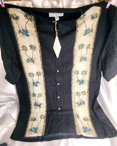 CAMISA ISLAND SHORES PARA HOMBRE, Negra con Palmeras Bronceadas Boarder Mangas Cortas, TALLA XL, NUEVA CON ETIQUETAS - Imagen 1 de 8