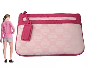LACOSTE COSMETICS MAKEUP BAG S Vintage M07/17 Chantaco Jacquard Slg 52 Pink NEW - Picture 1 of 3