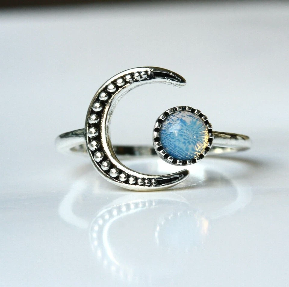Ring Mond silber Opalite Planeten Himmelskörper Geschenk Frau Freundin Mutter - Bild 1 von 4
