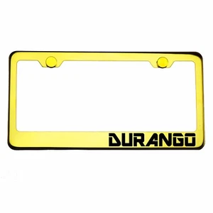 Gold Chrome License Plate Frame DURANGO Laser Engraved Metal Screw Cap - Picture 1 of 8