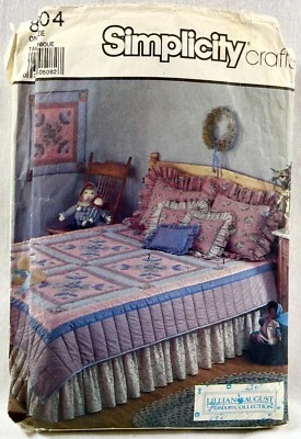 Edredón completo/queen 1988 patrón de costura Simplicity 8604 y accesorios vintage 15536 Foto 1 de 4