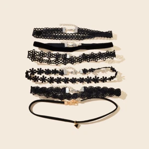 6 pcs Black Flower Velvet Choker Set Classic Gothic Tattoo 90s Collar Lace Jewel - Picture 1 of 4