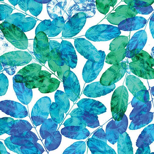 Tela de edredón hojas de calipso lienzo blanco y azul/Benartex 8834-09 por yarda Foto 1 de 1