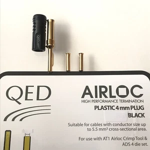 1x Genuine QED 4mm Airloc Crimp Banana Plug Connector BLACK - Inc Shims - QE1810 - Picture 1 of 3