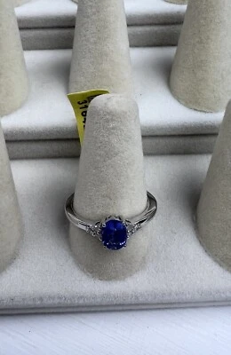 Anillo STS Tanzanita Azul Gema + Diamante Acentos Talla 9 Plata de Ley 925 Nuevo con Etiquetas Foto 1 de 4