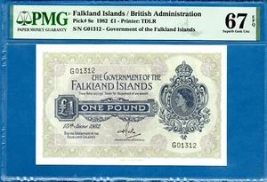 Isole Falkland, 1 libbra, 1982, superba gemma UNC-PMG67EPQ, P8e - Foto 1 di 2