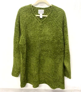Green Women XL Sweater Long Sleeve V-Neck Loose Knit Pullover Casual NWOT Soft - Picture 1 of 6