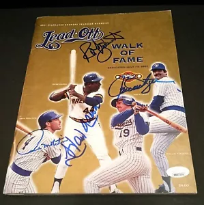 MILWAUKEE BREWERS WALK OF FAME FIRMADO Programa Plomo JSA AUTENTICIDAD HANK AARON - Imagen 1 de 2