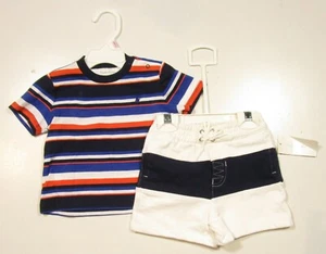 Ralph Lauren Baby Boys Multicolor Stripe Short Sleeve Shirt & Shorts 2 Piece Set - Picture 1 of 2