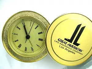 Vintage 3" Quartz Alarm Clock Hidden Gold Stack Coins Great American Life Ins Co - Picture 1 of 3