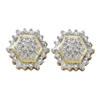 Aretes con racimo hexagonal de diamantes para hombre de oro de 10 k con tornillos traseros Foto 1 de 2
